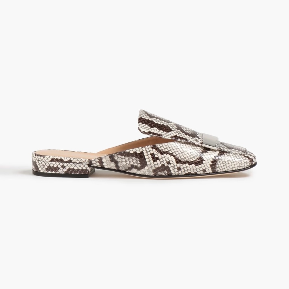 Sergio Rossi Python Print Flat Leather Mules - image 2